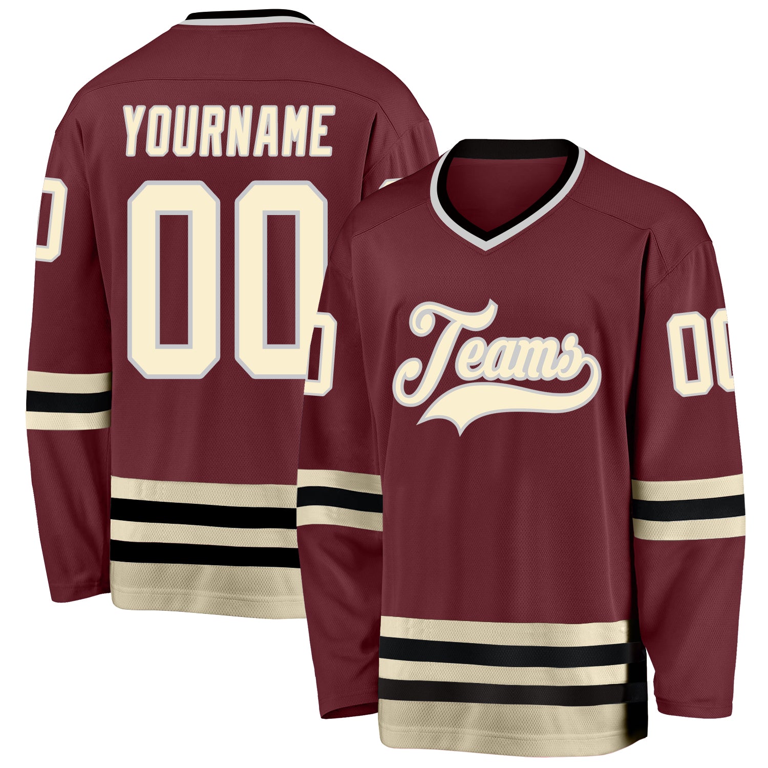Custom Name Number Hockey Jersey - Personalized Burgundy Cream-Black Team Jersey Personalized Burgundy Cream-Black Hockey