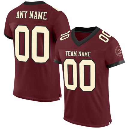 Custom Name & Number Authentic Football Jersey - Personalized Burgundy Cream-Black Mesh Personalized Burgundy Cream-Black