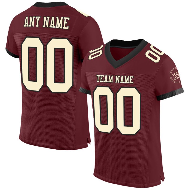 Custom Name & Number Authentic Football Jersey - Personalized Burgundy Cream-Black Mesh Personalized Burgundy Cream-Black