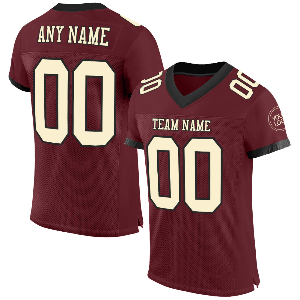 Custom Name & Number Authentic Football Jersey - Personalized Burgundy Cream-Black Mesh Personalized Burgundy Cream-Black