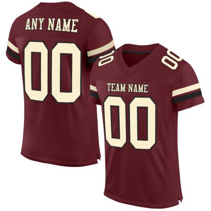 Personalized Authentic Football Jersey in Burgundy Cream-Black Mesh Personalized Burgundy Cream-Black Mesh Authentic Football