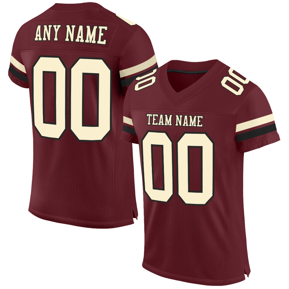 Personalized Burgundy Cream Black Mesh Football Jersey - Custom Sports Apparel Personalized Burgundy Cream-Black Mesh Football