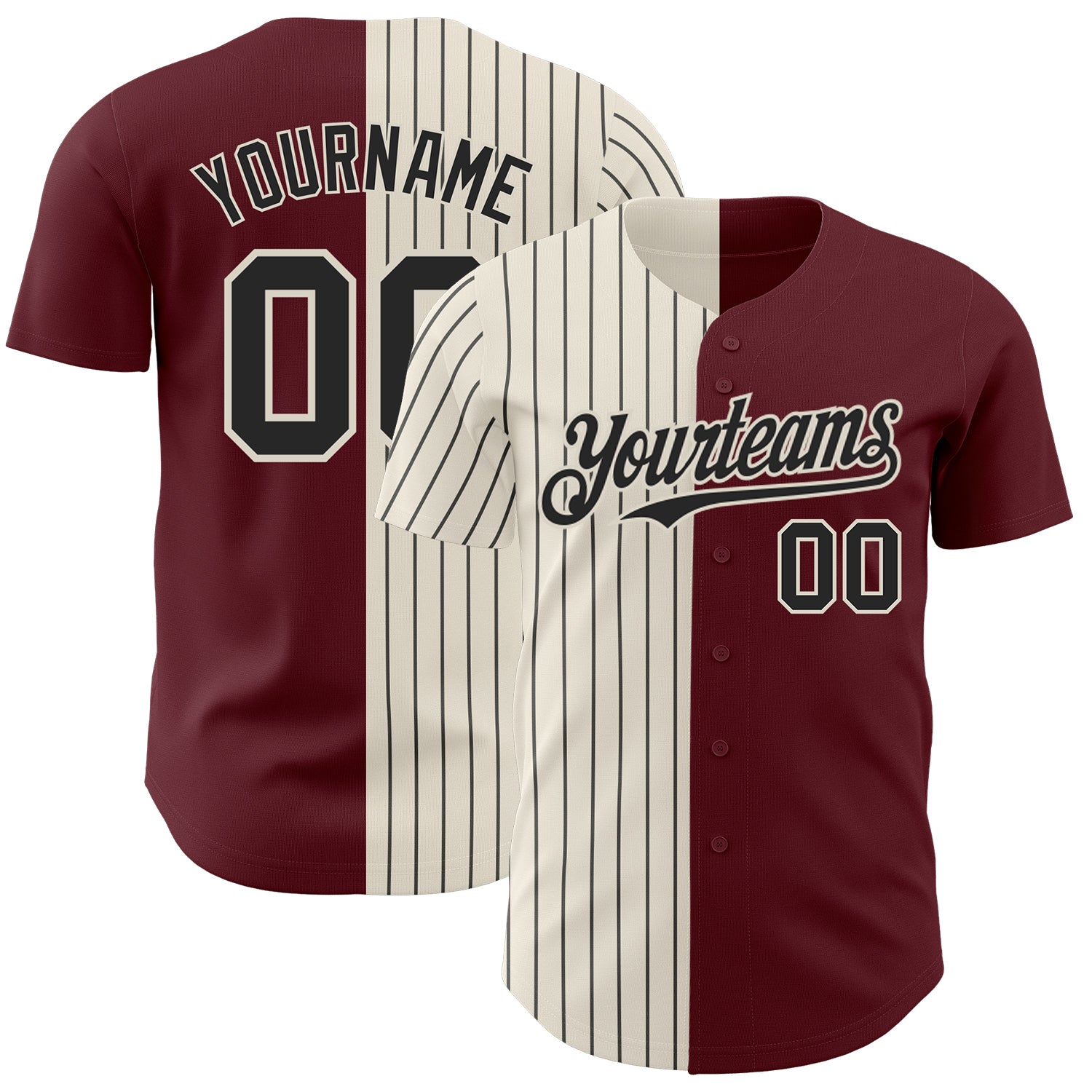 Custom Name Number Burgundy Cream Black Pinstripe Baseball Jersey Authentic Fashion Team Personalized Burgundy Cream-Black