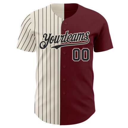 Personalized Burgundy Black Pinstripe Fashion Baseball Jersey - Womens Split Design Personalized Burgundy Cream-Black Pinstripe