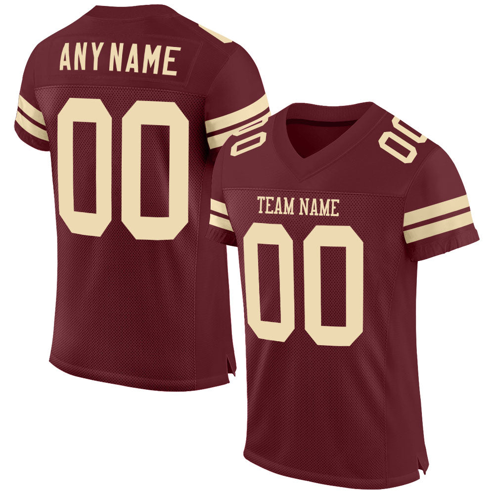 Custom Name and Number Football Jersey - Personalized Burgundy Cream Mesh Authentic Team Jersey Personalized Burgundy Cream