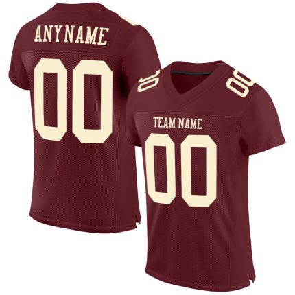 Personalized Burgundy Cream Football Jersey for Men and Women, Custom Mesh 2 Personalized Burgundy Cream Mesh Football Jersey