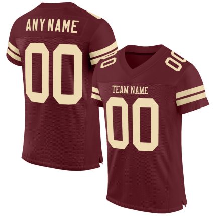 Custom Burgundy Cream Mesh Football Jersey for Men and Women Personalized Burgundy Cream Mesh Football Jersey