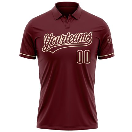 Personalized Burgundy Cream Vapor Performance Golf Polo Shirt - Custom Men's Golf Apparel Personalized Burgundy Cream Performance