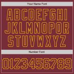 Custom Name Number Baseball Jersey with Burgundy Gold 3D Pattern Design and Curve Lines Personalized Burgundy Gold 3D Pattern