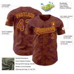 Custom Name Number Baseball Jersey with Burgundy Gold 3D Pattern Design and Curve Lines Personalized Burgundy Gold 3D Pattern