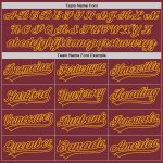 Custom Name Number Baseball Jersey with Burgundy Gold 3D Pattern Design and Curve Lines Personalized Burgundy Gold 3D Pattern