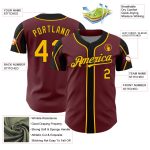 Custom Name and Number Baseball Jersey - Personalized Burgundy Gold-Black Arm Shapes - Authentic Team Apparel Personalized