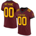 Personalized Gold Black Burgundy Football Jersey for Men and Women Personalized Burgundy Gold-Black Mesh Football Jersey