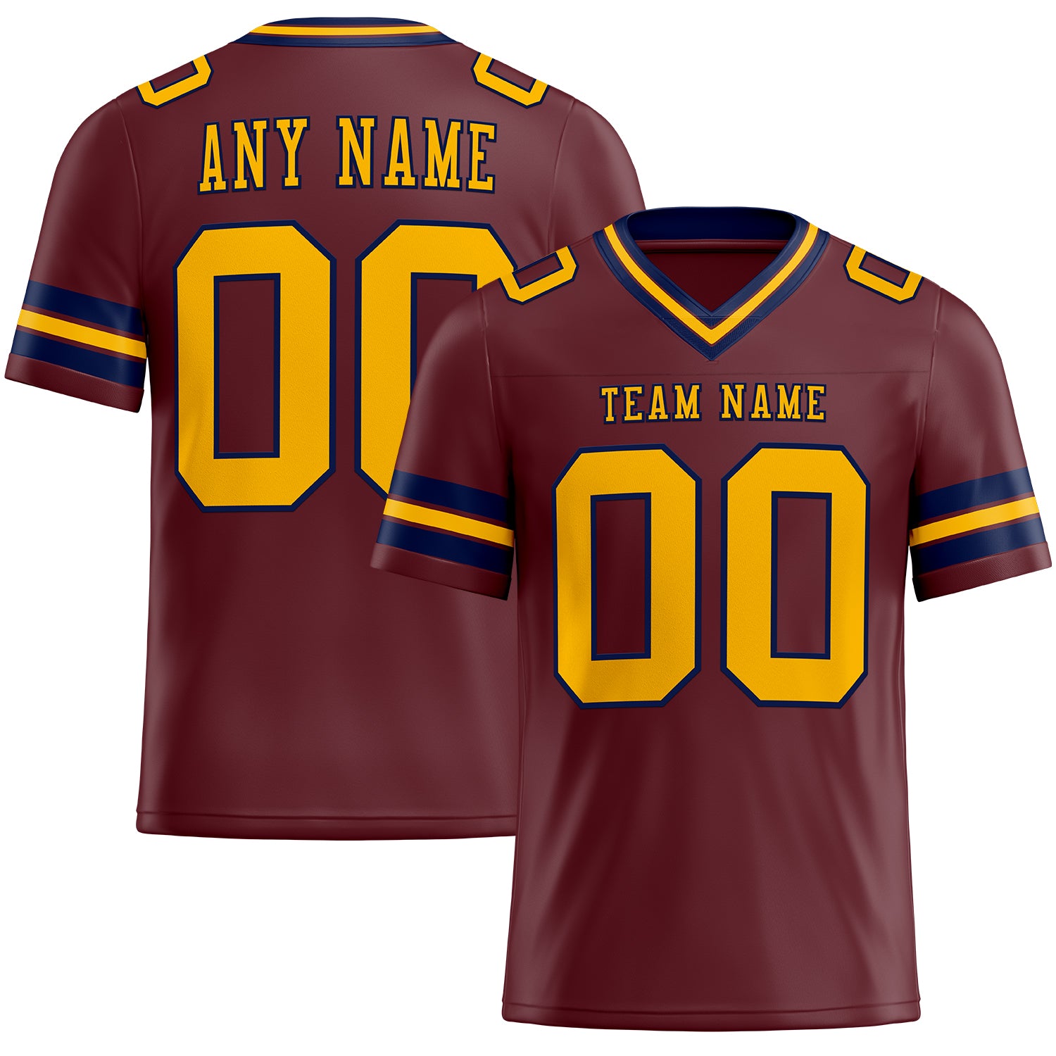 Personalized Burgundy and Gold Navy Football Jersey - Authentic Mesh Design Personalized Burgundy Gold-Navy Mesh Authentic