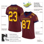 Custom Personalized Football Jersey - Burgundy Gold-Navy Mesh with Name and Number Personalized Burgundy Gold-Navy Mesh Authentic