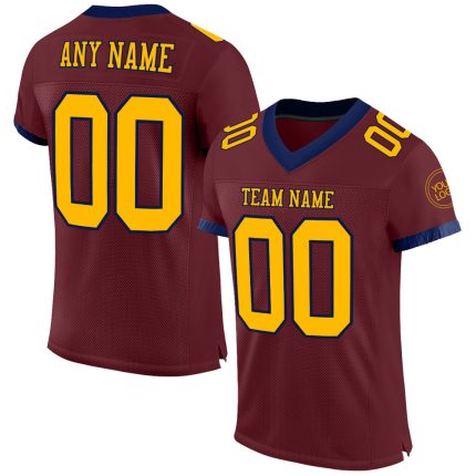 Custom Burgundy Gold-Navy Mesh Football Jersey - Personalized Athletic Wear Personalized Burgundy Gold-Navy Mesh Football