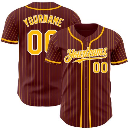 Custom Name and Number Burgundy and Gold Pinstripe Baseball Jersey - Authentic Team Jersey Personalized Burgundy Gold Pinstripe