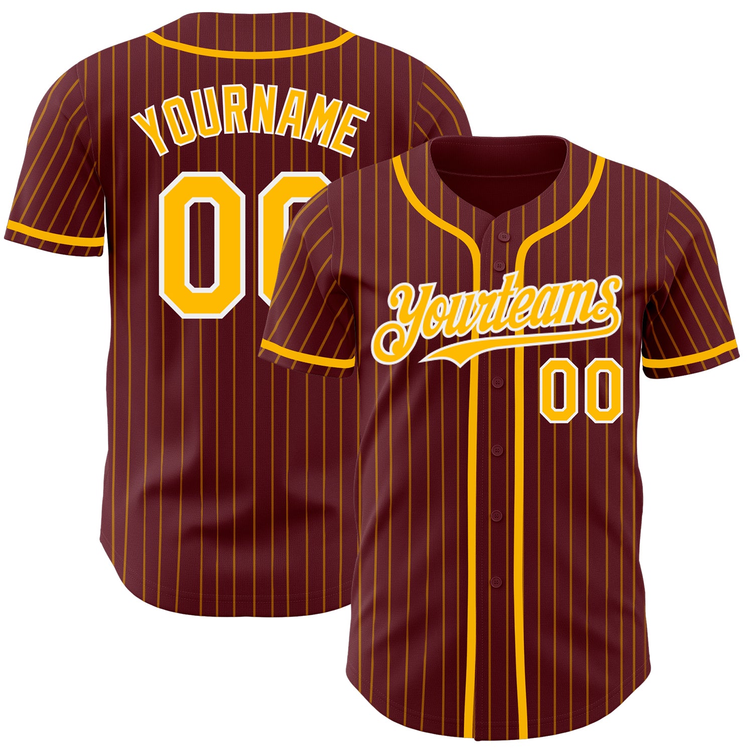 Custom Name and Number Burgundy and Gold Pinstripe Baseball Jersey - Authentic Team Jersey Personalized Burgundy Gold Pinstripe