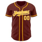 Personalized Burgundy Gold Pinstripe Baseball Jersey for Men or Women Personalized Burgundy Gold Pinstripe White Baseball