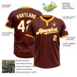 Personalized Unisex Softball Jersey in Burgundy and Gold Pinstripe, Two-Button Design Personalized Burgundy Gold Pinstripe