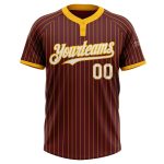 Personalized Unisex Softball Jersey in Burgundy and Gold Pinstripe, Two-Button Design Personalized Burgundy Gold Pinstripe