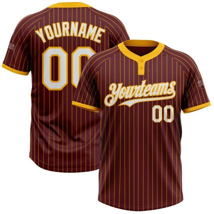 Personalized Unisex Softball Jersey in Burgundy and Gold Pinstripe, Two-Button Design Personalized Burgundy Gold Pinstripe