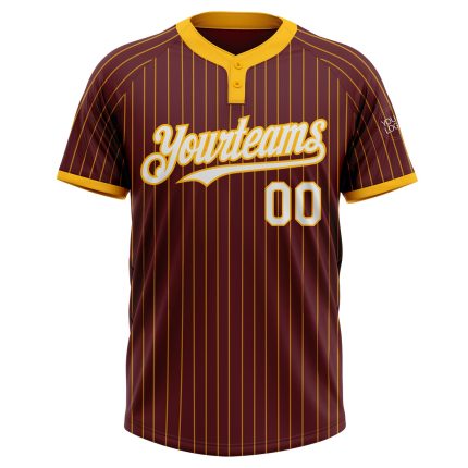 Custom Name Number Unisex Softball Jersey Personalized Burgundy Gold Pinstripe Two-Button Design Personalized Burgundy Gold