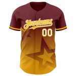 Custom Name Number Baseball Jersey Twinkle Star Gradient Design Burgundy Gold-White 3D Pattern Personalized Burgundy Gold-White