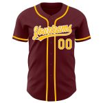 Custom Name and Number Baseball Jersey - Personalized Burgundy Gold-White Authentic Team Jersey Personalized Burgundy Gold-White
