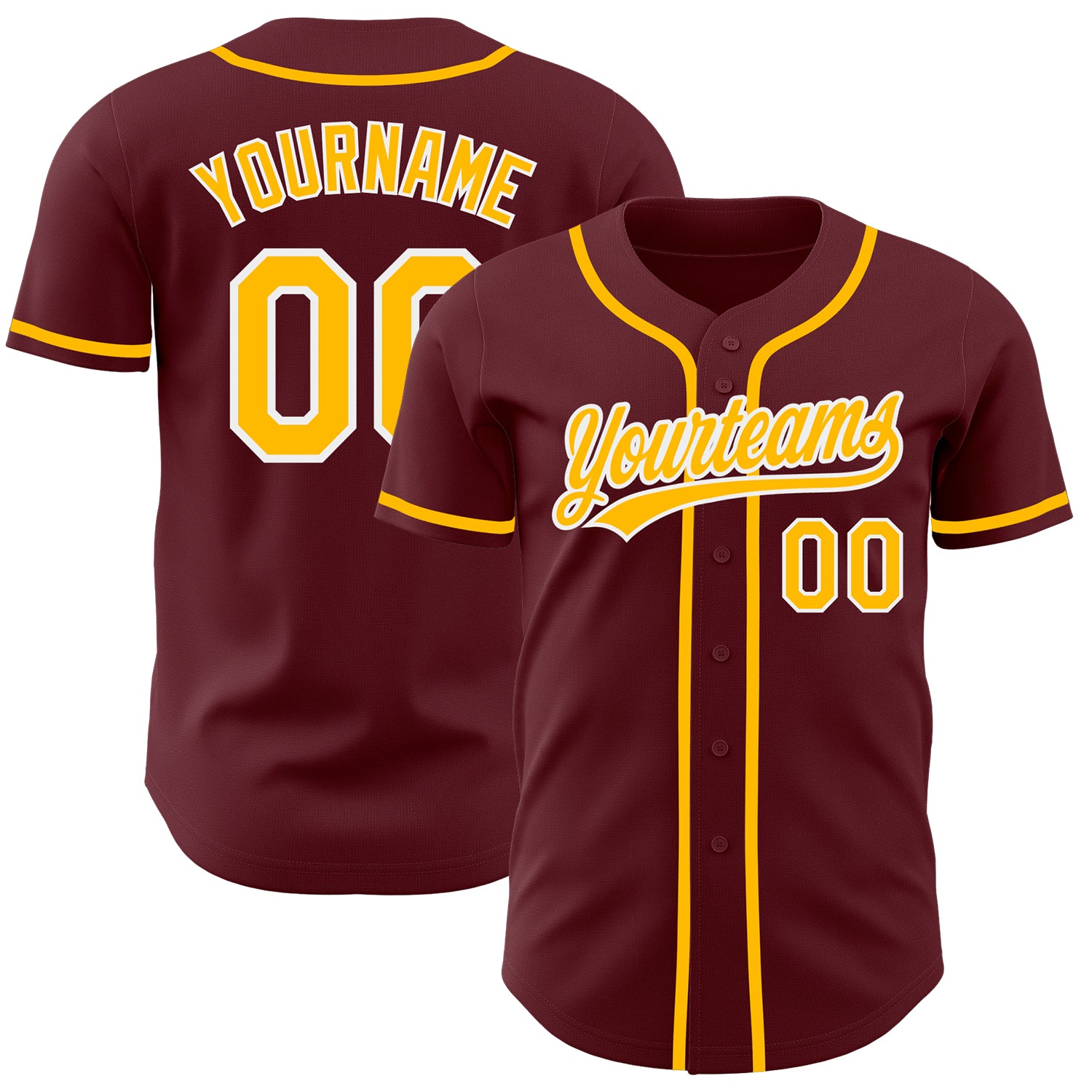 Personalized Gold-White Burgundy Baseball Jersey for Men and Women Personalized Burgundy Gold-White Baseball Jersey