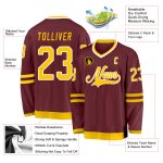Custom Name Number Hockey Jersey - Burgundy Gold White Personalized Team Jersey Personalized Burgundy Gold-White Hockey Jersey