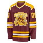 Personalized Burgundy Hockey Jersey with Gold-White Trim - Custom Team Apparel Personalized Burgundy Gold-White Hockey Jersey