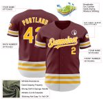 Custom Name and Number Burgundy and Gold Authentic Baseball Jersey - Personalized Team Apparel Personalized Burgundy Gold-White