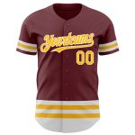 Custom Name and Number Burgundy and Gold Authentic Baseball Jersey - Personalized Team Apparel Personalized Burgundy Gold-White