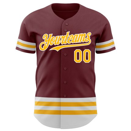 Custom Name and Number Burgundy and Gold Authentic Baseball Jersey - Personalized Team Apparel Personalized Burgundy Gold-White
