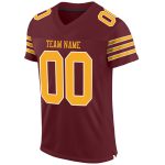 Personalized Authentic Football Jersey in Burgundy Gold and White Mesh Personalized Burgundy Gold-White Mesh Authentic Football