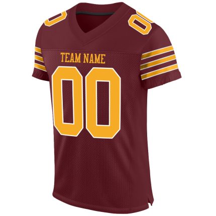 Personalized Authentic Football Jersey in Burgundy Gold and White Mesh Personalized Burgundy Gold-White Mesh Authentic Football