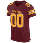 Custom Name and Number Authentic Football Jersey - Personalized Burgundy Gold White Mesh Team Jersey Personalized Burgundy