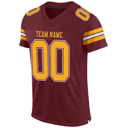 Custom Name and Number Authentic Football Jersey - Personalized Burgundy Gold White Mesh Team Jersey Personalized Burgundy