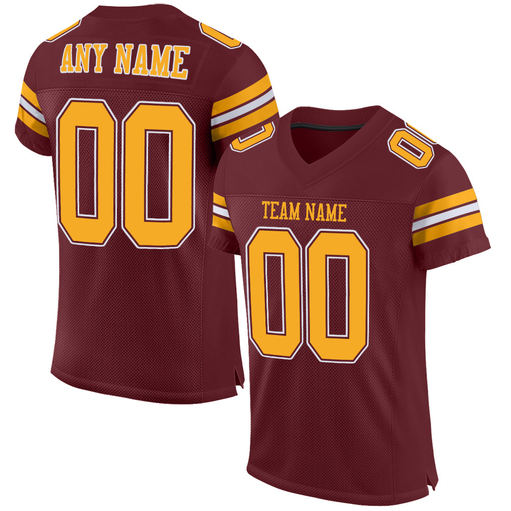 Custom Name and Number Authentic Football Jersey - Personalized Burgundy Gold White Mesh Team Jersey Personalized Burgundy
