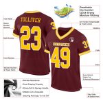 Custom Personalized Burgundy Football Jersey with Gold-White Mesh Design | Authentic Throwback Team Name and Number Personalized