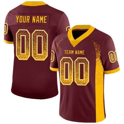 Personalized Burgundy Gold White Drift Fashion Football Jersey for Men and Women Personalized Burgundy Gold-White Mesh Drift