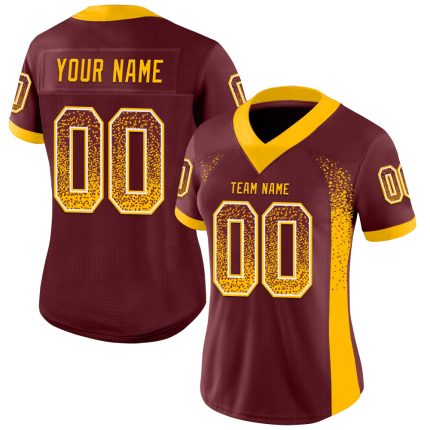 Custom Name Number Burgundy Gold White Mesh Drift Fashion Football Jersey Personalized Burgundy Gold-White Mesh Drift Fashion