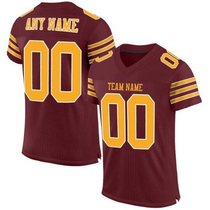 Personalized Burgundy Gold White Football Jersey - Custom Mesh Jersey 2 Personalized Burgundy Gold-White Mesh Football Jersey