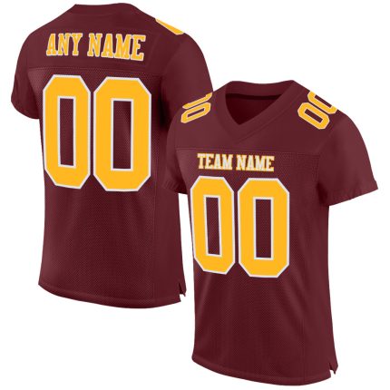 Personalized Burgundy Gold White Football Jersey for Men Women Kids - Size 3 Personalized Burgundy Gold-White Mesh Football