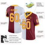Personalized Burgundy Gold White Mesh Football Jersey - Split Design Fashion Personalized Burgundy Gold-White Mesh Split