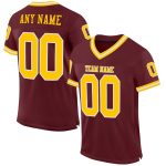 Personalized Burgundy Football Jersey with Gold and White Accents - Throwback Style Personalized Burgundy Gold-White Mesh