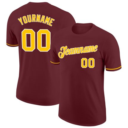 Personalized Burgundy and Gold Performance T-Shirt for Custom Team Apparel Personalized Burgundy Gold-White Performance T-Shirt