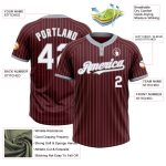 Personalized Unisex Softball Jersey - Burgundy Gray Pinstripe Two-Button Design Personalized Burgundy Gray Pinstripe White