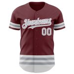 Custom Name & Number Baseball Jersey - Personalized Burgundy Gray-White Line Authentic Team Jersey Personalized Burgundy
